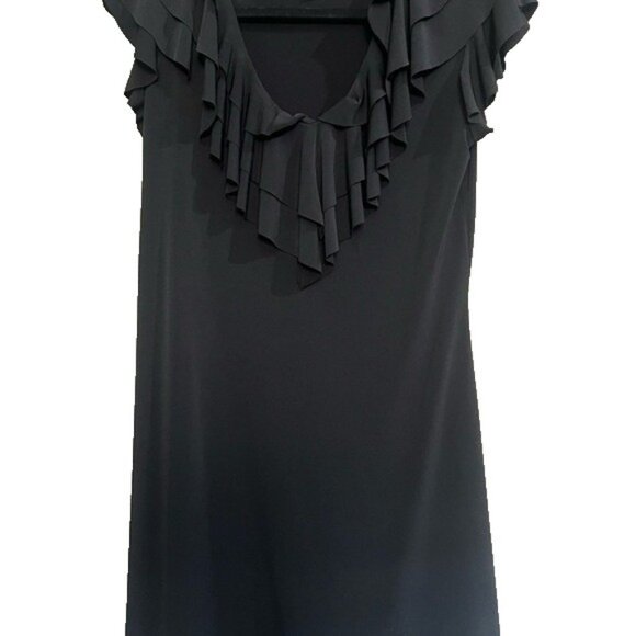 ENFOCUS STUDIO ELEGANT BLACK DRESS V NECKLINE RUFFLE TOP SLEEVELESS CAP SLEEVE - Picture 3 of 9